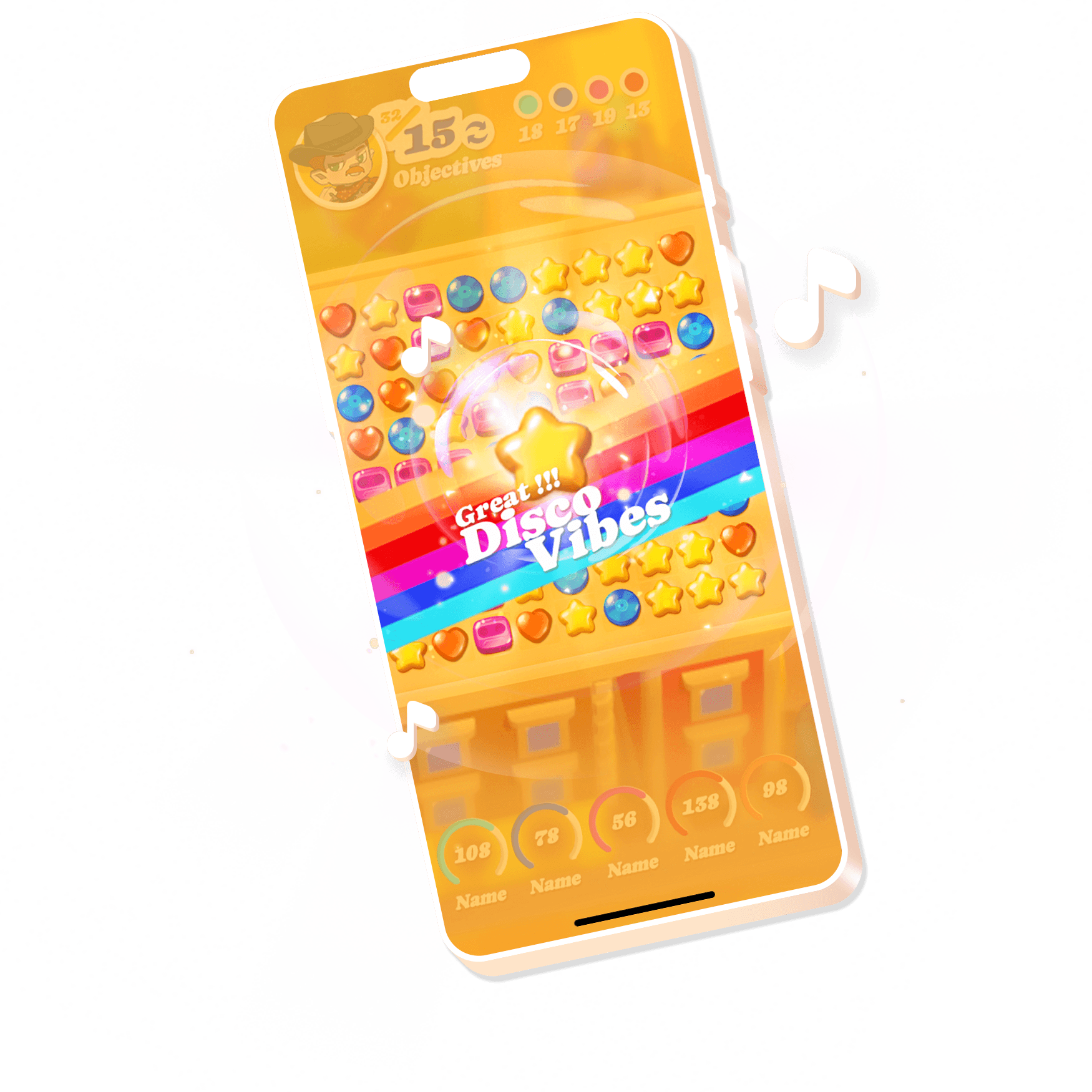 Téléphone montrant l'expérience de jeu Disco Star