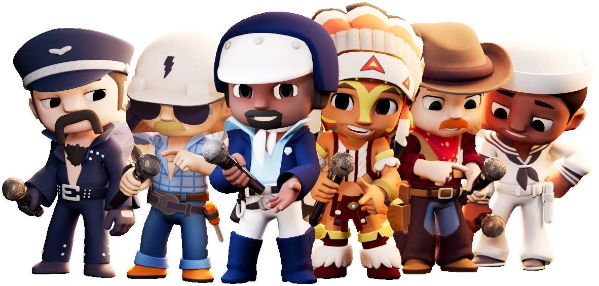 Members of the Village People group drawn in cartoon style Members of the Village People group drawn in cartoon style